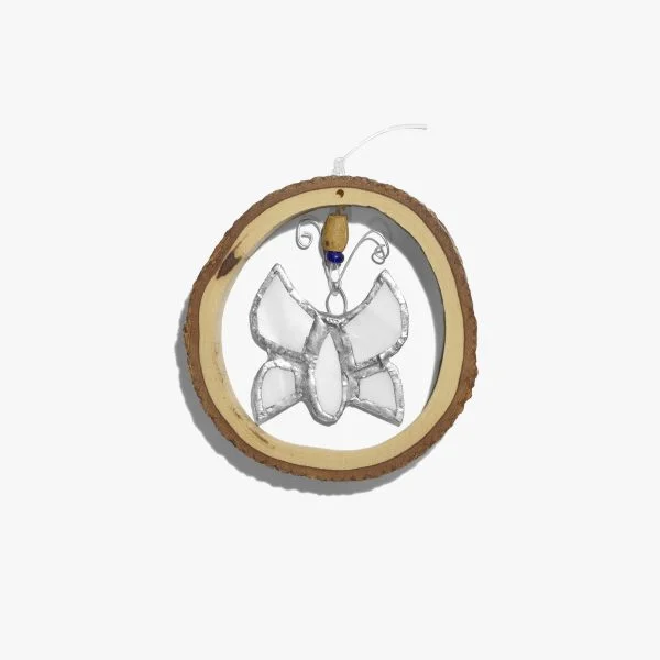 Olive Wood Ornament With Glass Butterfly
