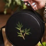 Palestinian Leather Round Bag with Hand Embroidered Olive Branch