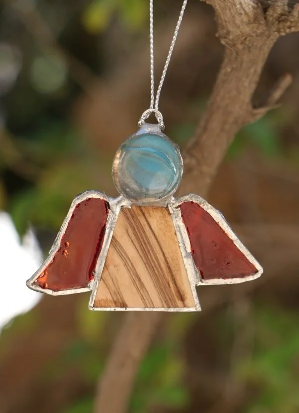 Glass and Olive Wood Angel
