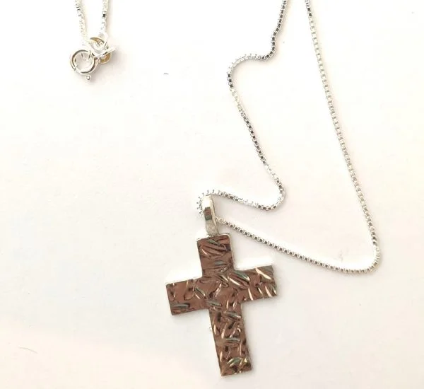 Hammered Sterling Silver Cross Pendant with Chain (2)