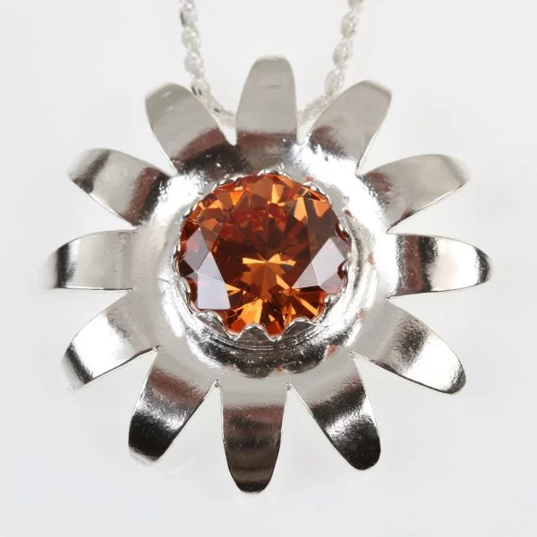 Marigold Flower Sterling Silver Pendant (1)