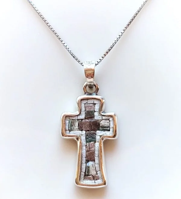 Mosaic and Silver Cross Pendant (1)