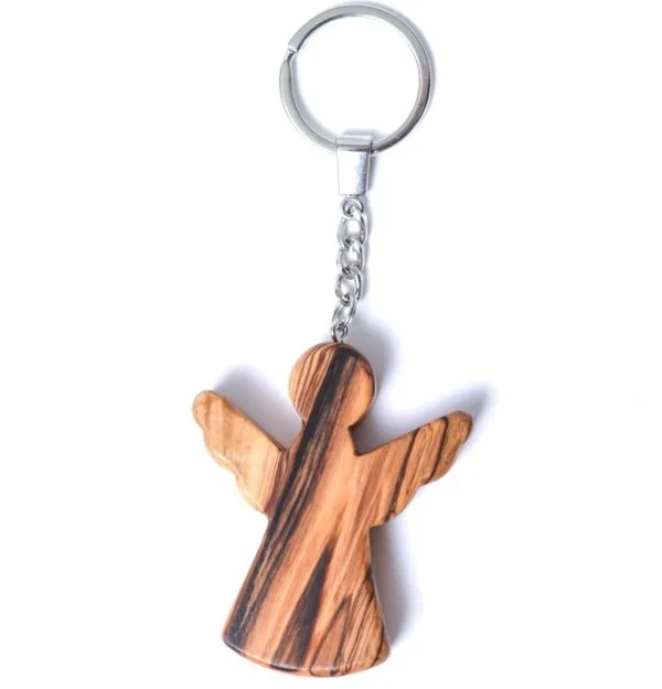 Olive Wood Guardian Angel Keychain