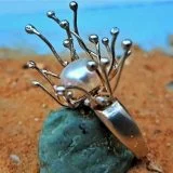 Silver Ray Ring with Mother of Pearl Bead