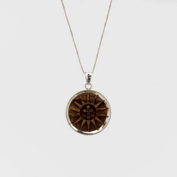 Silver and Olive Wood Star Pendant-eg005