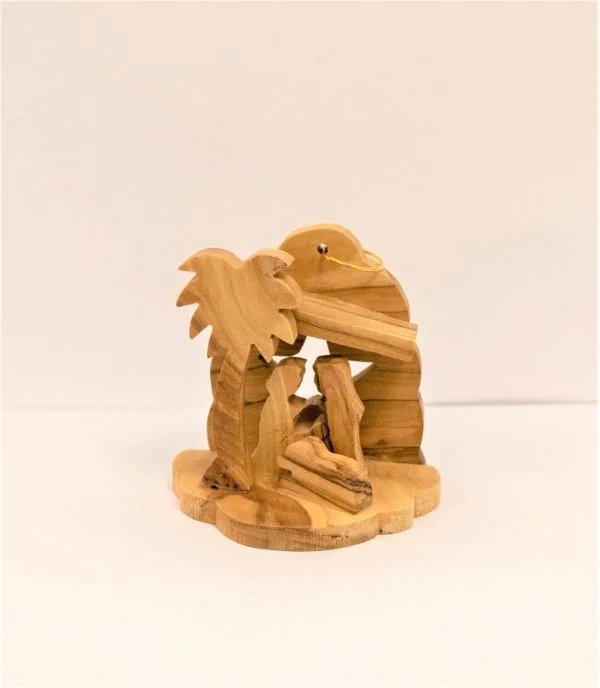 Small Olive Wood Nativity Cave Ornament