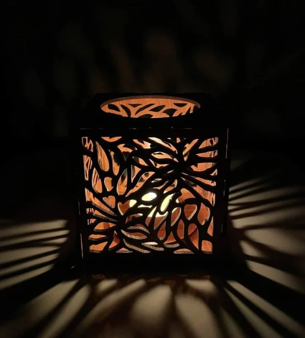 Wooden Candle Holder with Arabic Design
