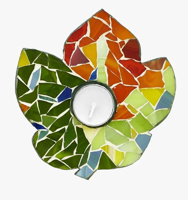 grape leaf mosaic candle holder- grape leaf mosaic candle holder-