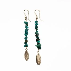 Tall Olive Leaf earring with stones