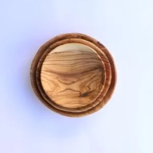 Round Olive Wood Plate Set