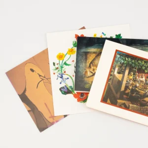 four Palestinian artistic postcards on top of eachother