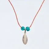Olive Leaf Silver Pendant with Two Beads