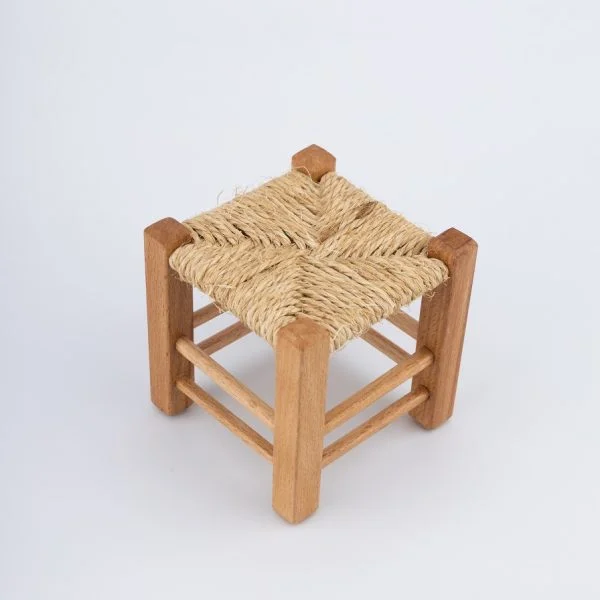 Mini Wooden Table with Hemp Cord Woven Top-Ast002