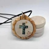 Stone Cross Pendant with olive wood frame