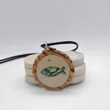 Stone Fish Pendant with Olive Wood Frame
