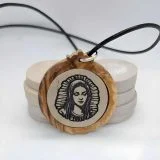 Stone Mary Pendant with Olive Wood Frame